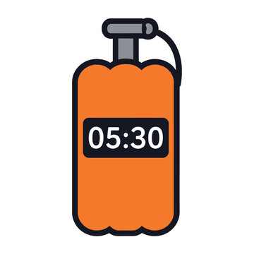 Digital vector of a bright orange stopwatch showing a time of 5 minutes and 30 seconds.