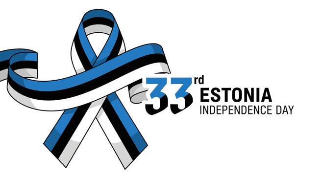 Estonia Independence Day 33rd Anniversary Ribbon - Blue, Black, White
