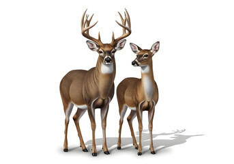 Fototapeta premium Majestic deer family standing in snowy forest clearing with soft winter lighting