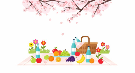 Obraz premium Springtime outdoor scene with colorful gardening tools flowers and trees in a vibrant and lively garden setting for leisure and outdoor activities