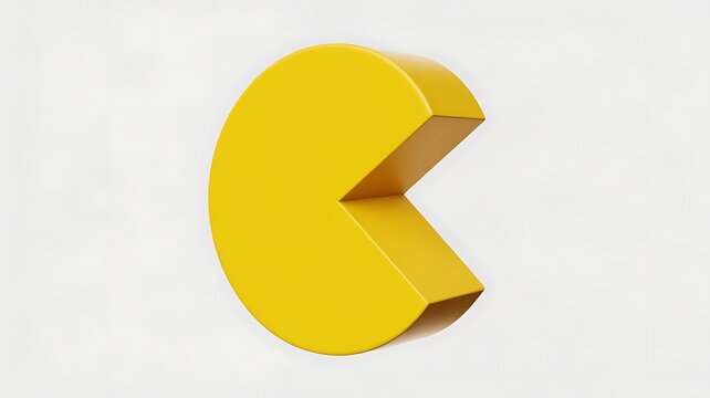 Yellow pie chart sector isolated. 3D geometric pacman shape.