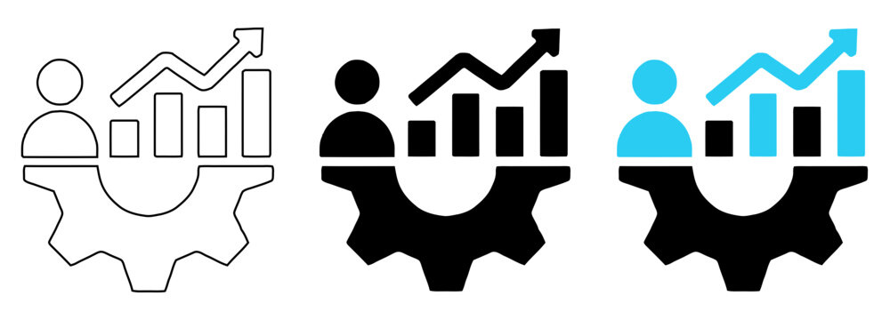 Business growth management icon with progress chart gear and professional human avatar vector