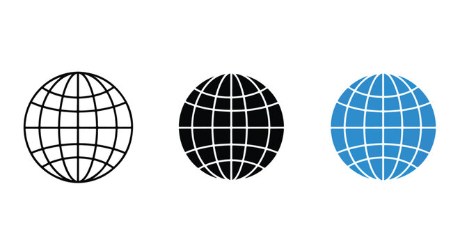3d globe icons set wireframe design - Solid vector icons  - Clipart, sticker - icon set