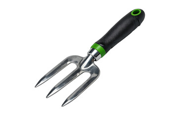 Obraz premium Garden hand fork with black and green handle, transparent background