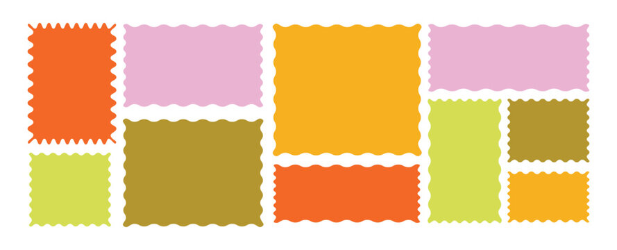 Color rectangle frames with wiggly borders. Cloudy wave curve edge frame vector set colorful wavy edge frames. 