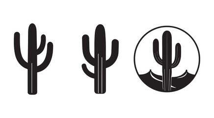 Obraz premium Black silhouette cactus icons on white background various cactus shapes and one in circle