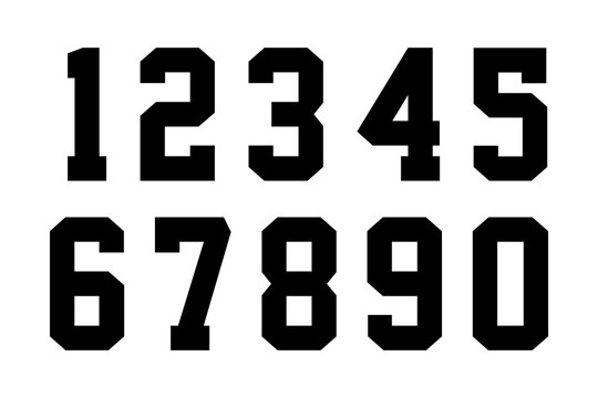 Sport numbers set. Varsity font numbers collection. Athletic jersey number symbol. Vector illustration.