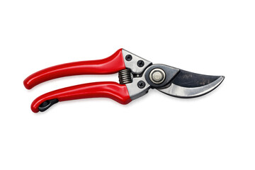Obraz premium Garden pruning shears with red handles on transparent background