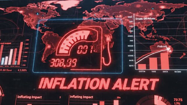 Detailed global financial chart depicting escalating petroleum cost and inflation infographic with crude energy market volatility plus rising oil price trend in 4K resolution animation