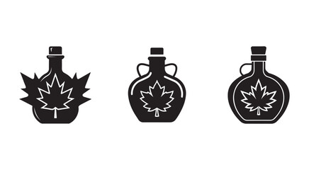 Obraz premium Maple syrup bottles with leaf design on white background