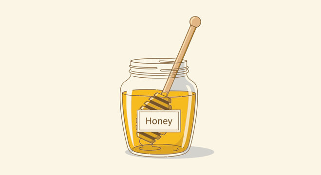 Glass jar of golden honey 1.