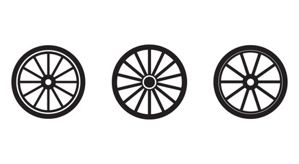 Fototapeta premium Set of three different wagon wheel designs in black and white for graphic design or illustration purposes various wheel styles