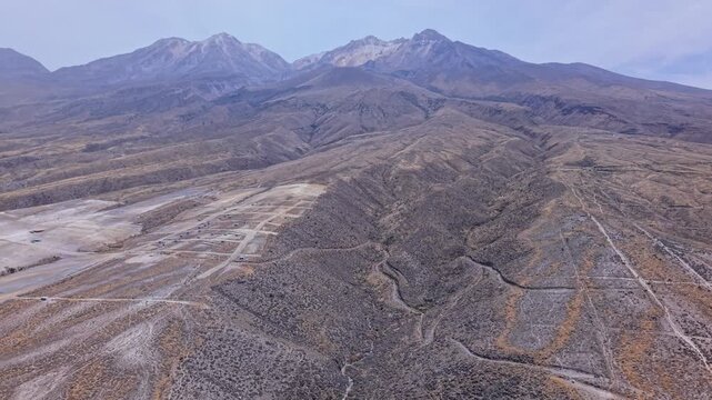 Aerial view Chachani in Arequipa, Peru, with vast landscapes and volcanoes