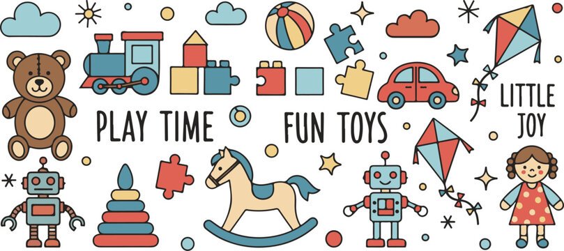 Kids Toys Play Time Nursery, Illustration Doodle Cartoon Collection