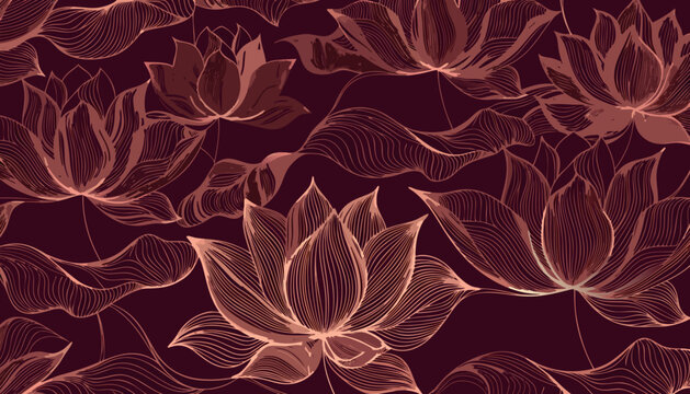 Abstract seamless floral pattern with vintage red damask flowers and nature leaf ornaments on a decorative textile backdrop vector design