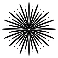 Obraz premium A striking black and white burst design featuring radiating lines and scattered circular elements