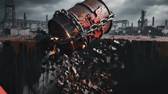 Global economic sanctions and oil embargo against an aggressor nation causing a dramatic decline in petroleum market prices during a geopolitical energy crisis and international conflict.