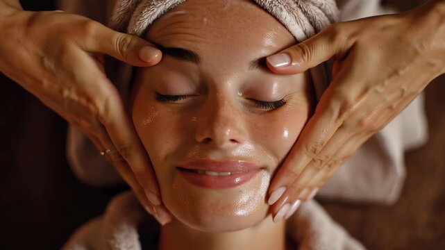 Spa treatment for a girl enjoying a relaxing facial at a wellness center while receiving gentle care from a skilled esthetician