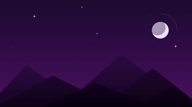 Minimalist Night Landscape with Crescent Moon and Starry Sky