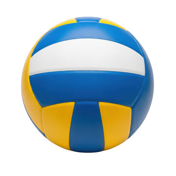 A vibrant beach volleyball with blue, yellow, and white colors ready for a game PNG isolated on transparent background