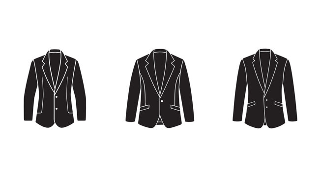 Three black suit jackets with white outlines in various styles  isolated on white background