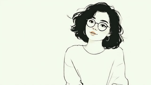 Triple Portrait of a Curly-Haired Woman in Glasses and Sweater Sketch