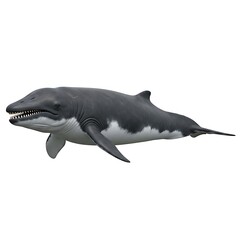 Fototapeta premium Gray and white prehistoric marine reptile with long snout and sharp teeth