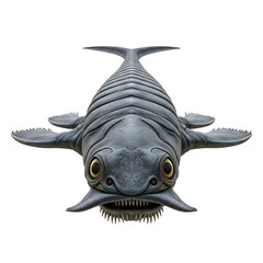 Fototapeta premium Gray prehistoric fish with large eyes spiked fins and sharp teeth gray fish