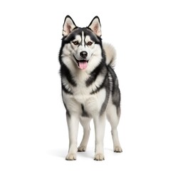 Obraz premium Standing husky dog with black and gray fur on white background