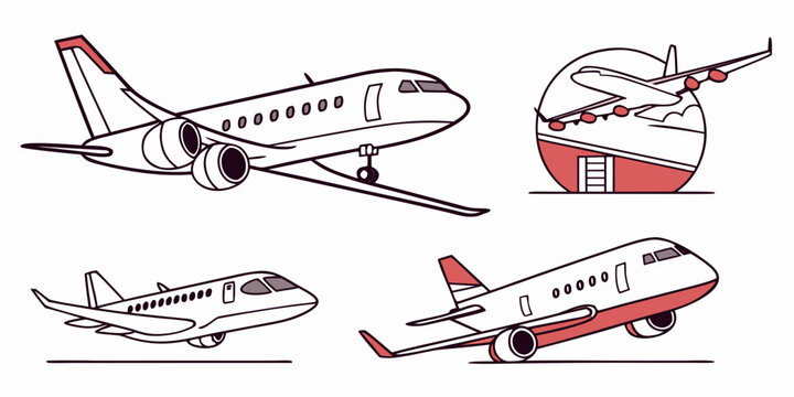 Four different airplanes in various poses and angles