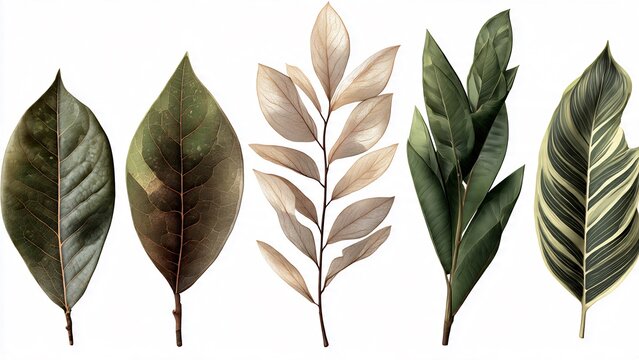 Variety of green and brown leaves.