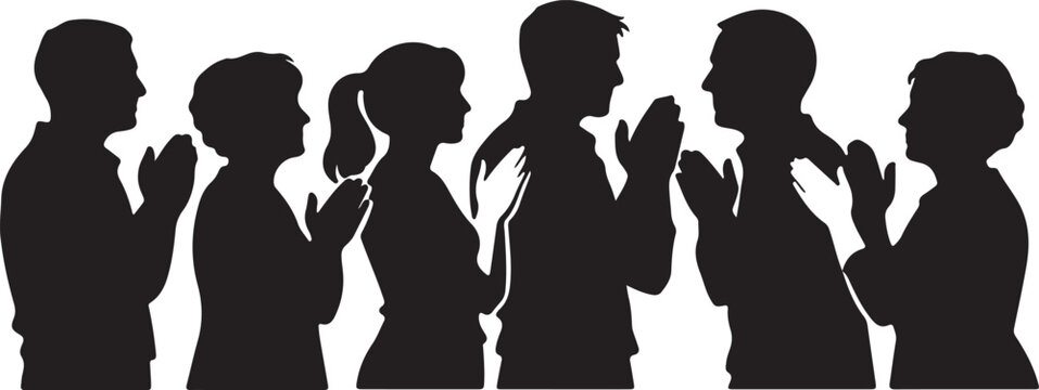 A silhouette collection of diverse people standing together and clapping hands in appreciation