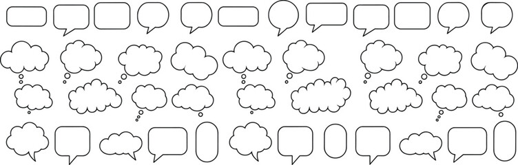 Fototapeta premium Extensive Assortment Of Outline Speech And Thought Bubbles On White Background Keywords: speech bubble, thought bubble, talk
