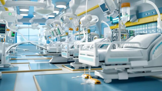 Empty Hospital ICU Room with Modern Medical Equipment