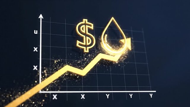 Minimalist oil industry financial growth chart with dollar sign and petroleum droplet outline icon vector illustration for business economy market analysis and energy sector trading concept.