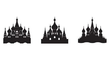 Fototapeta premium Set of russian orthodox church and kremlin tower silhouettes iconic architectural landmarks cultural heritage historical buildings
