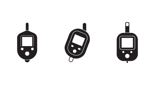 Three black and white pagers with antennas and screens  isolated on white background