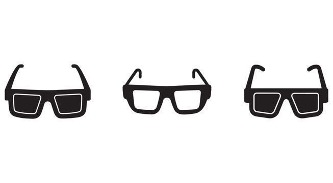 Three pairs of 3D glasses in black and white  isolated on white background for movie and cinema concepts