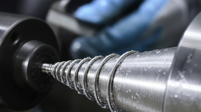 A precision spring coiling process on benchtop forming machine pressing stainless steel wire into conical compression spring.