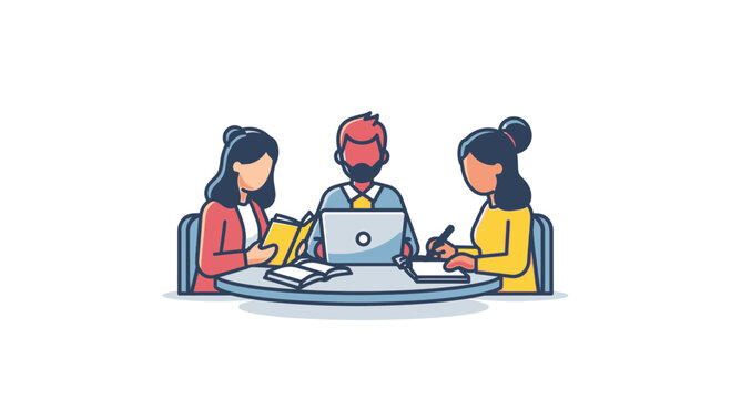 Three people sitting at a table.