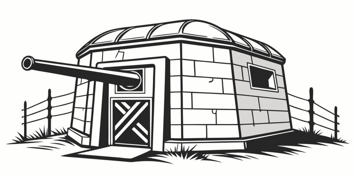 A small building with a cannon on top