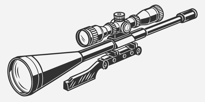 A black and white drawing of a sniper rifle