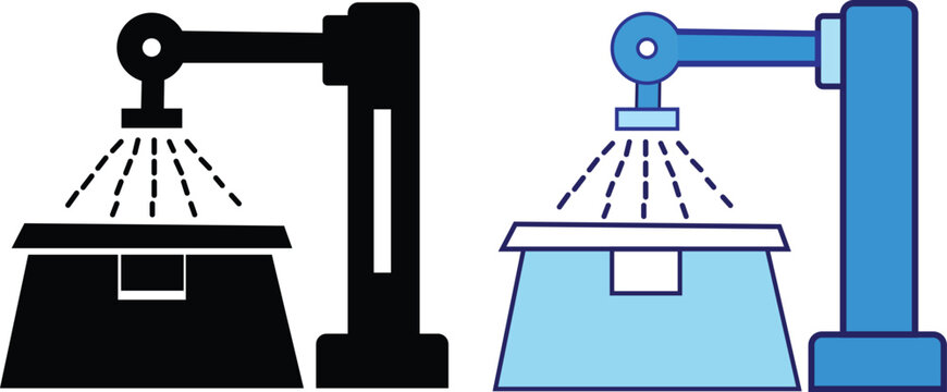 Spray painting robots in black and blue