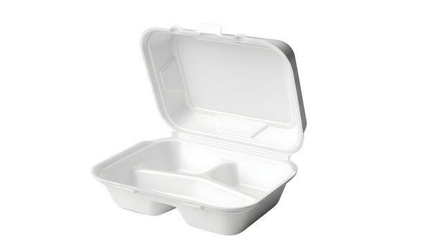 A white Styrofoam takeout container on transparent background