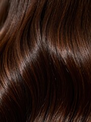 Fototapeta premium A close-up of dark brown wavy hair, clearly showing the smooth and shiny healthy texture of the hair strands, making it a material image suitable for hair, hair quality and hairdressing scenarios. 