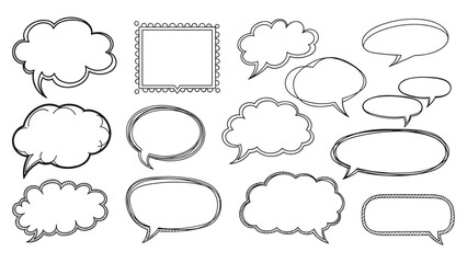 Fototapeta premium Set of diverse hand drawn speech bubbles and thought clouds with varied outlines for comic book design and dialogue illustration.