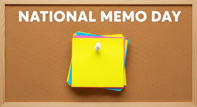 National Memo Day celebration with colorful sticky notes on corkboard