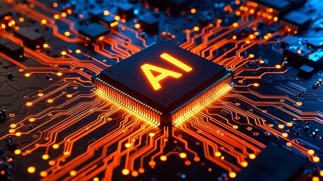 AI chip on glowing circuit board