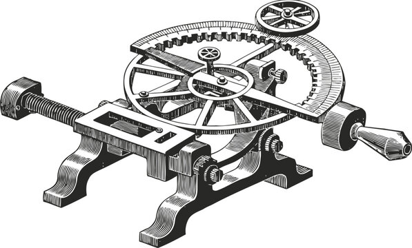 Vintage mechanical drafting tool with gears and protractor for precise angle measurement