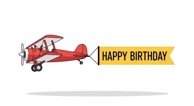 A red vintage airplane pulling a yellow happy birthday banner airplane toy birthday celebration birt